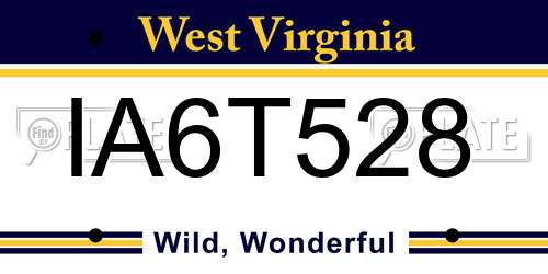 IA6T528 West Virginia License Plate
