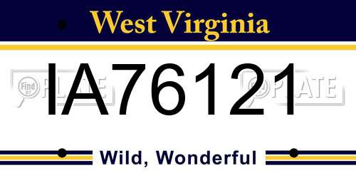 IA76121 West Virginia License Plate