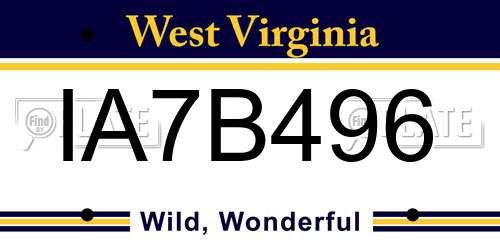 IA7B496 West Virginia License Plate