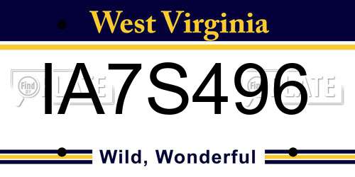IA7S496 West Virginia License Plate