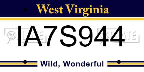 IA7S944 West Virginia License Plate