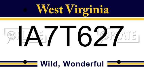 IA7T627 West Virginia License Plate