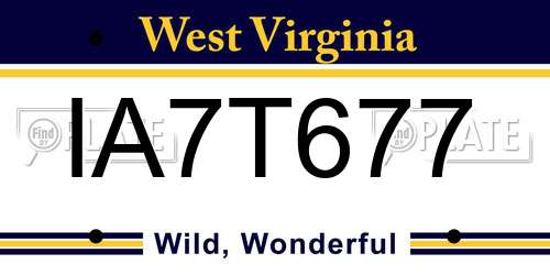 IA7T677 West Virginia License Plate
