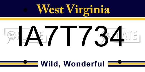 IA7T734 West Virginia License Plate