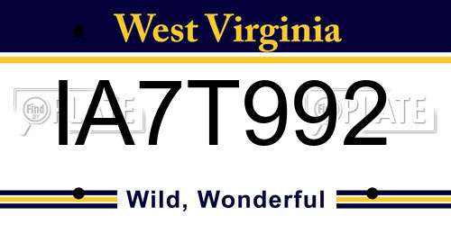 IA7T992 West Virginia License Plate
