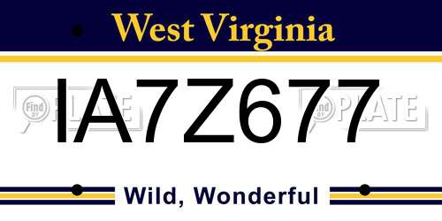 IA7Z677 West Virginia License Plate