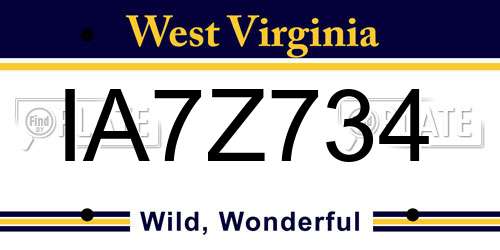 IA7Z734 West Virginia License Plate