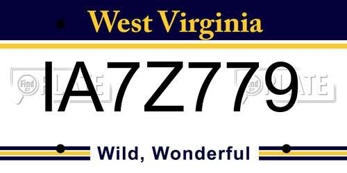 IA7Z779 West Virginia License Plate