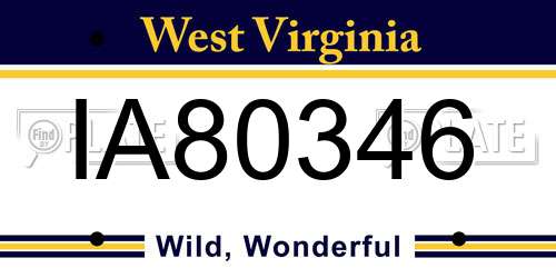 IA80346 West Virginia License Plate