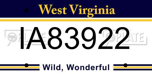 IA83922 West Virginia License Plate