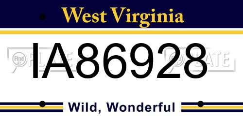 IA86928 West Virginia License Plate