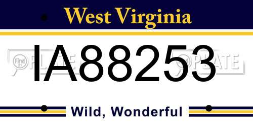 IA88253 West Virginia License Plate