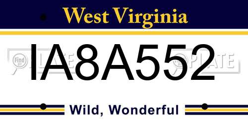 IA8A552 West Virginia License Plate