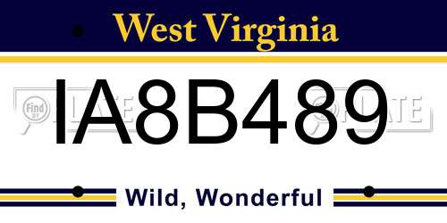IA8B489 West Virginia License Plate