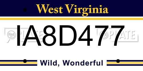 IA8D477 West Virginia License Plate