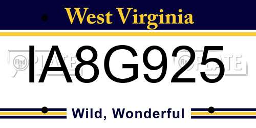 IA8G925 West Virginia License Plate