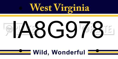 IA8G978 West Virginia License Plate
