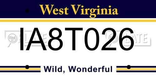 IA8T026 West Virginia License Plate