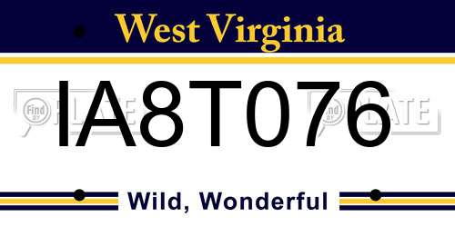 IA8T076 West Virginia License Plate
