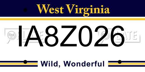 IA8Z026 West Virginia License Plate