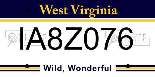 IA8Z076 West Virginia License Plate