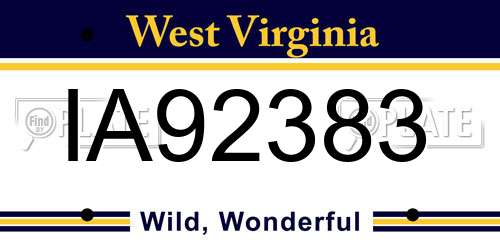 IA92383 West Virginia License Plate