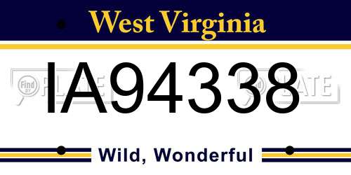 IA94338 West Virginia License Plate