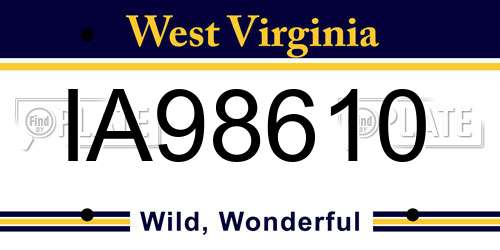 IA98610 West Virginia License Plate
