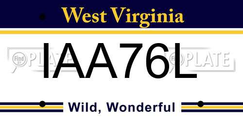 IAA76L West Virginia License Plate