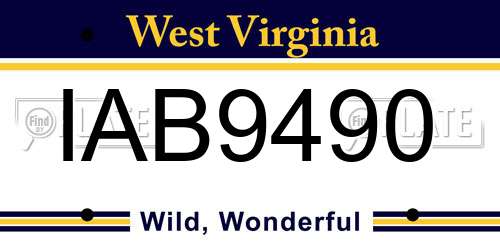 IAB9490 West Virginia License Plate