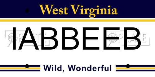 IABBEEB West Virginia License Plate