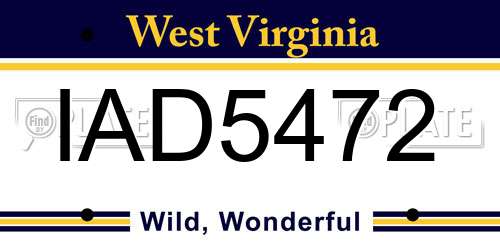 IAD5472 West Virginia License Plate