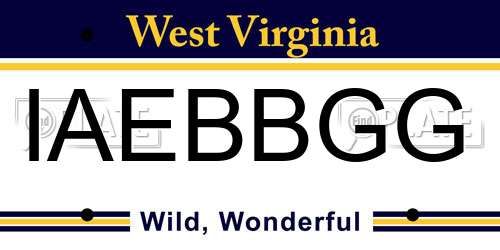 IAEBBGG West Virginia License Plate