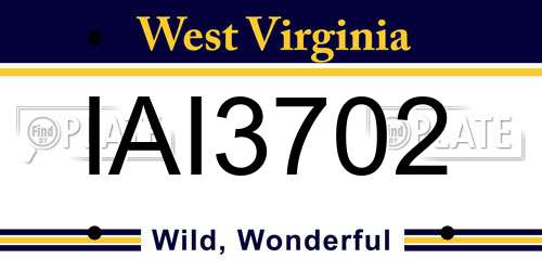 IAI3702 West Virginia License Plate