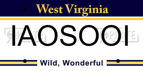 IAOSOOI West Virginia License Plate