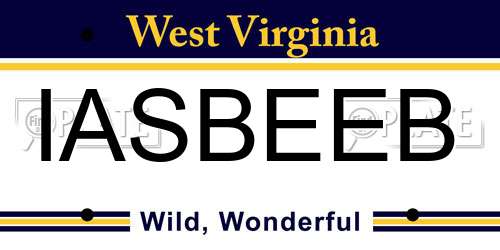 IASBEEB West Virginia License Plate