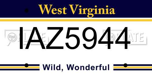 IAZ5944 West Virginia License Plate
