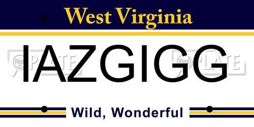 IAZGIGG West Virginia License Plate