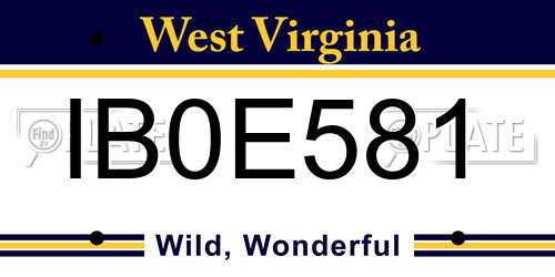 IB0E581 West Virginia License Plate