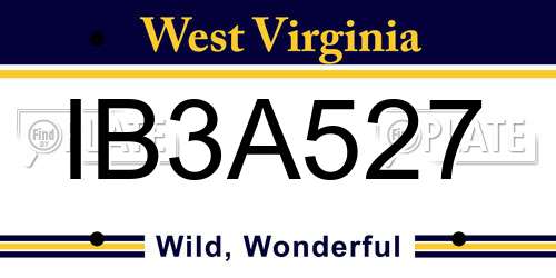 IB3A527 West Virginia License Plate
