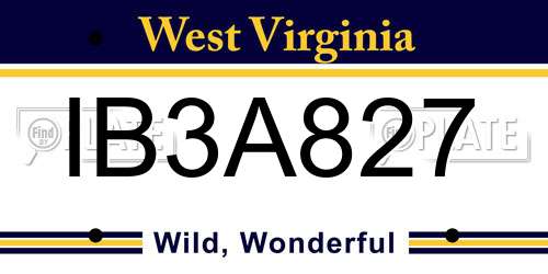 IB3A827 West Virginia License Plate