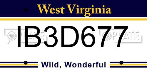 IB3D677 West Virginia License Plate