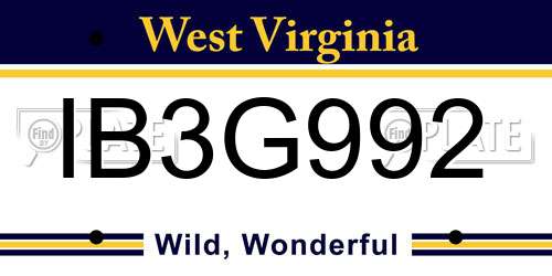 IB3G992 West Virginia License Plate