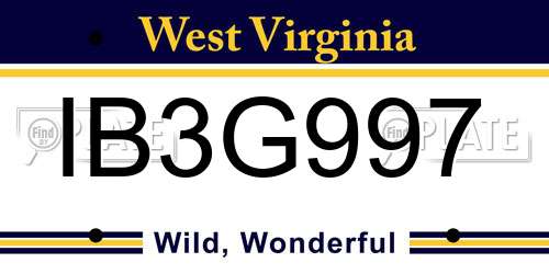 IB3G997 West Virginia License Plate
