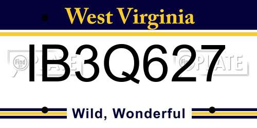 IB3Q627 West Virginia License Plate