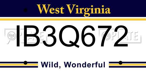 IB3Q672 West Virginia License Plate