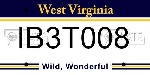 IB3T008 West Virginia License Plate