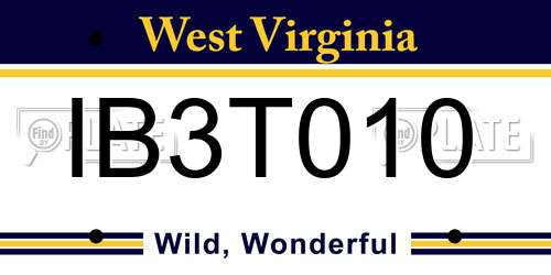 IB3T010 West Virginia License Plate