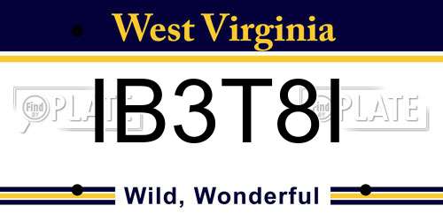 IB3T8I West Virginia License Plate
