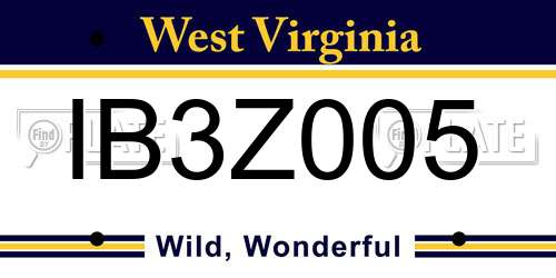 IB3Z005 West Virginia License Plate